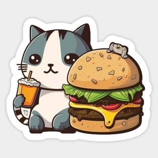 Cute Cat Eating Burger Sticker